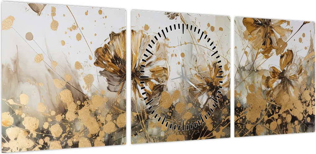 Obraz - Abstrakcyjny kwiatowy obraz (z zegarem) (90x30 cm)