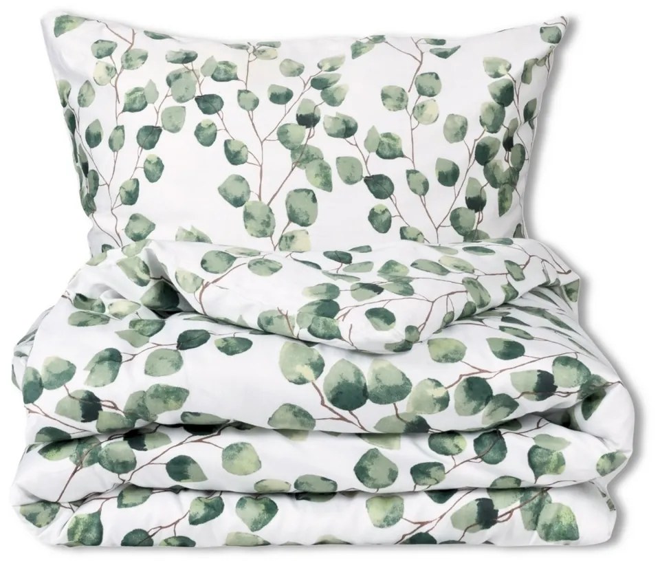 Matex Pościel satynowa Liście eukaliptusa akwarela, 140 x 200 cm, 70 x 90 cm
