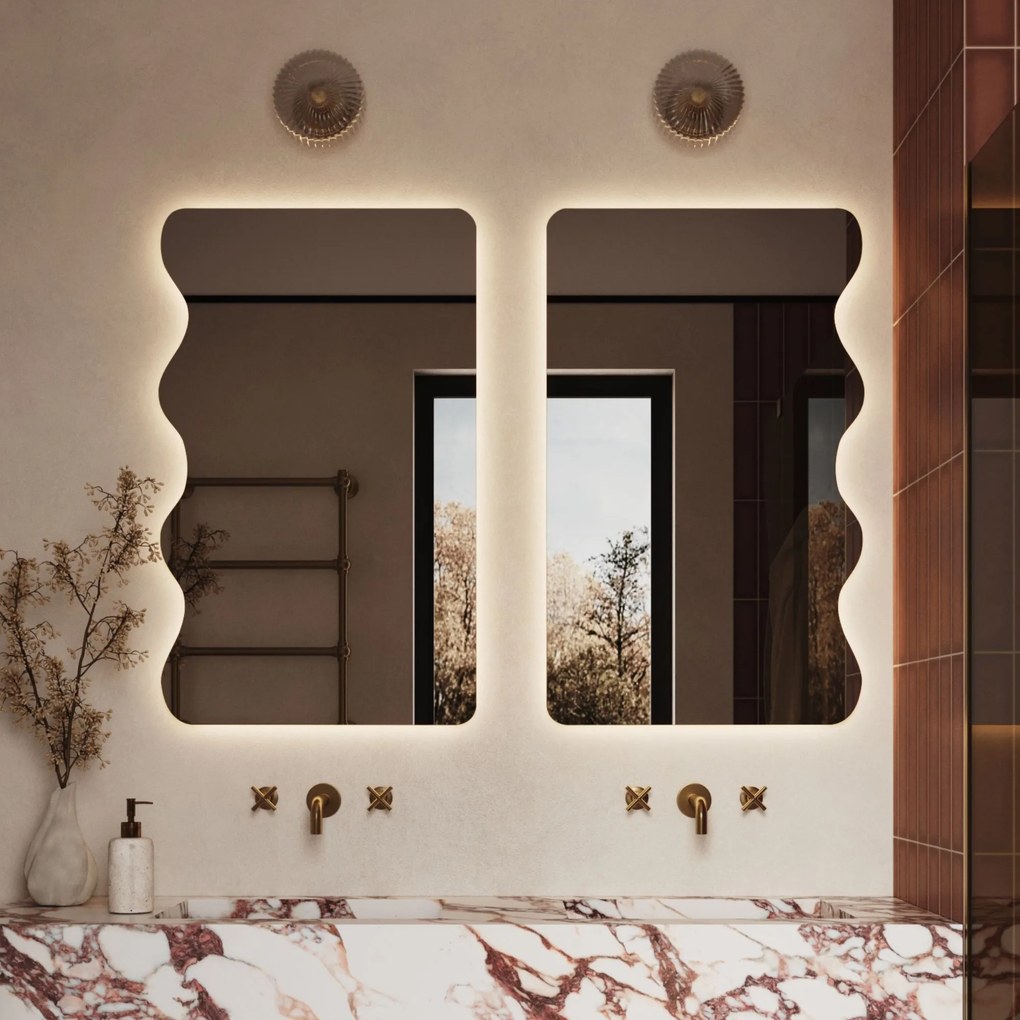 Lustro dekoracyjne oszlifowane z podświetleniem WAVE LED | Różne rozmiary | Różne kolory : Kolor tafli szkła - Grafit, Rozmiar - 50 x 100 cm