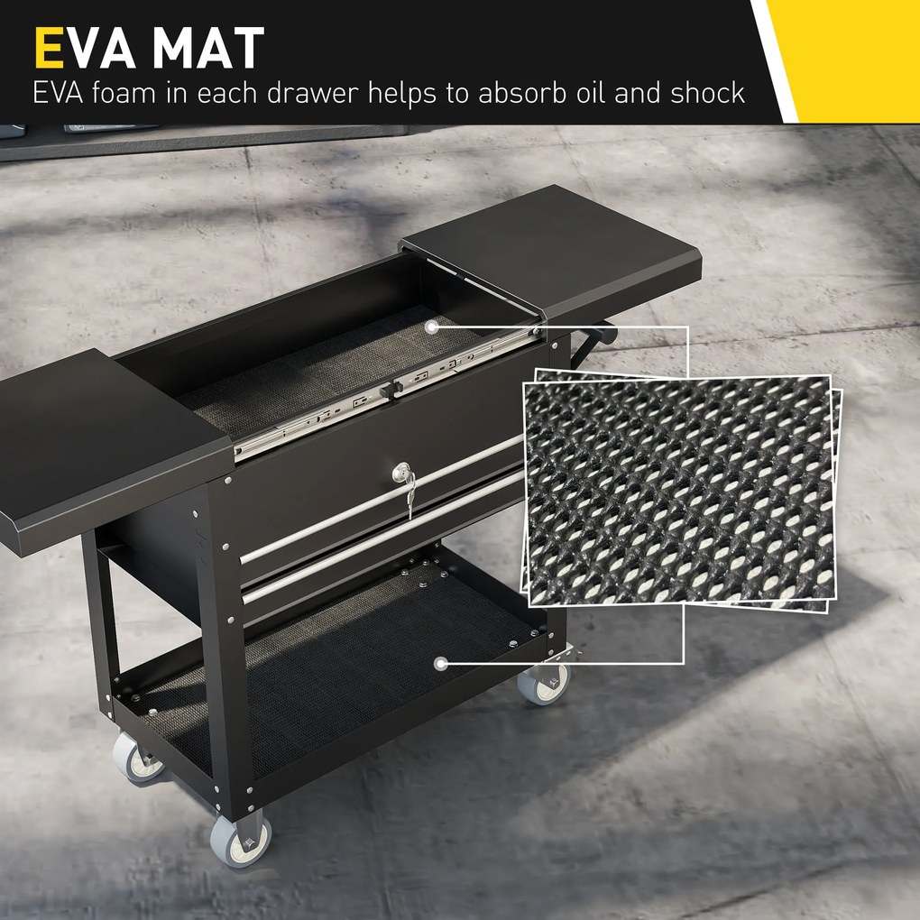 HOMCOM Mobilna szafka narzędziowa na kółkach, skrzynka narzędziowa z szufladami, blat roboczy, zamykana, z uchwytem, stal, czarny