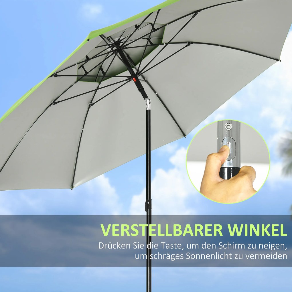 Outsunny Parasol Plażowy 185cm Ochrona UV Podwójny Dach Stalowy Zielony | Aosom PL