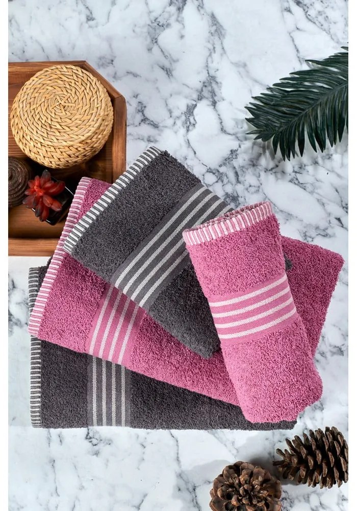 Różowo-antracytowe bawełniane ręczniki zestaw 4 szt. – Mila Home