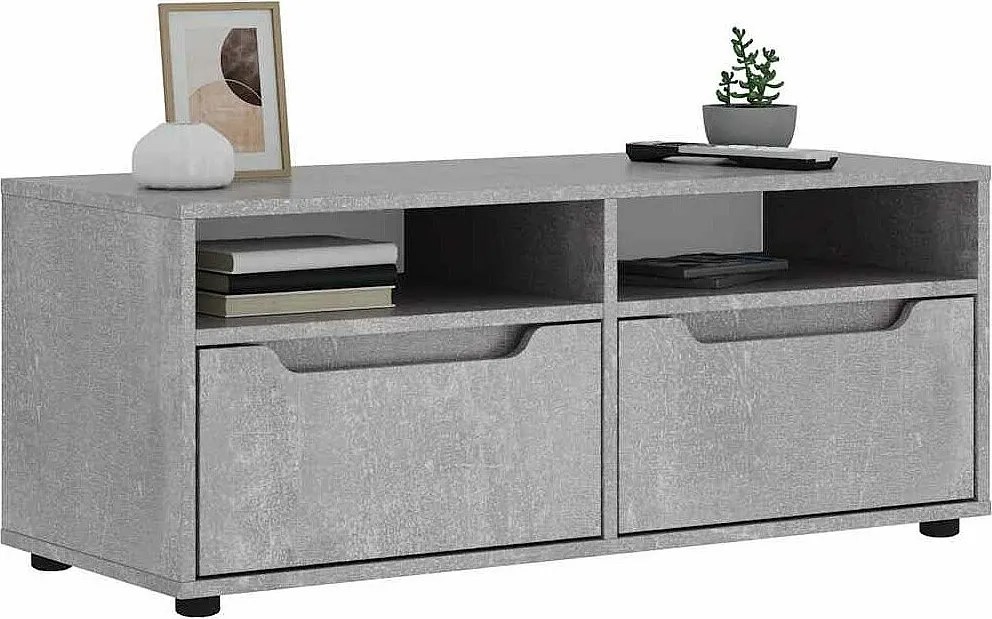 Mebel TV VISNES Szary Beton 100x40x38 cm Z Drewna Inżynieryjnego Z Przechowywaniem i Montażem na Ścianie