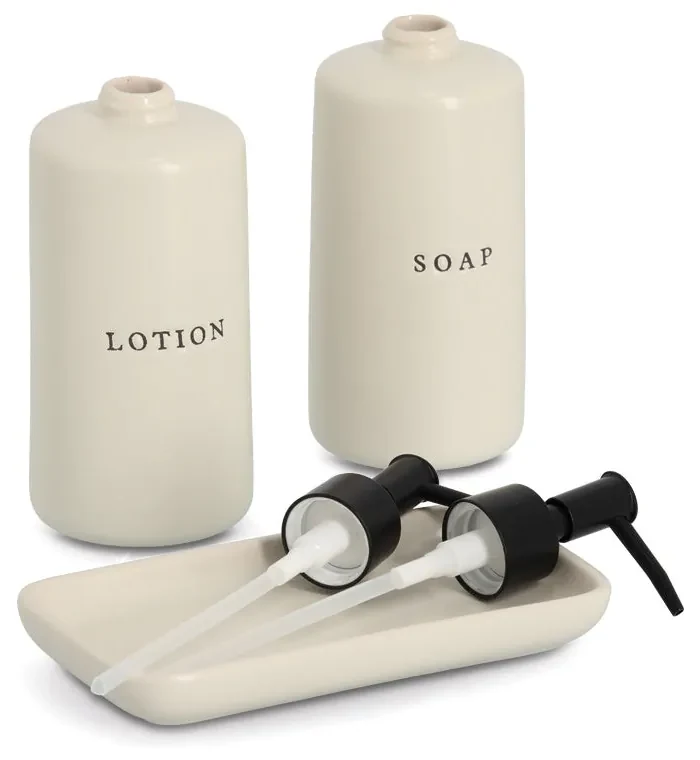 Ceramiczne dozowniki do mydła i lotionu BATH STYLE, 3 elementy