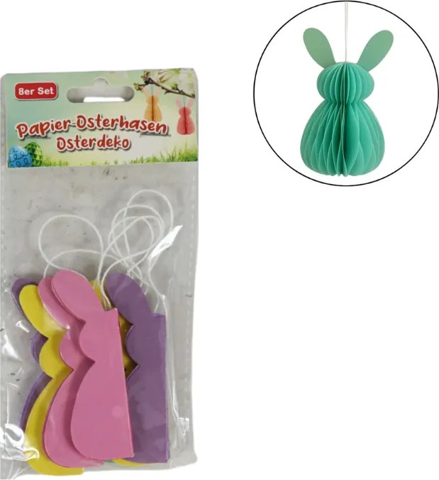Zawieszki ozdobne BUNNY 8 cm zestaw 8 szt., kolorowe