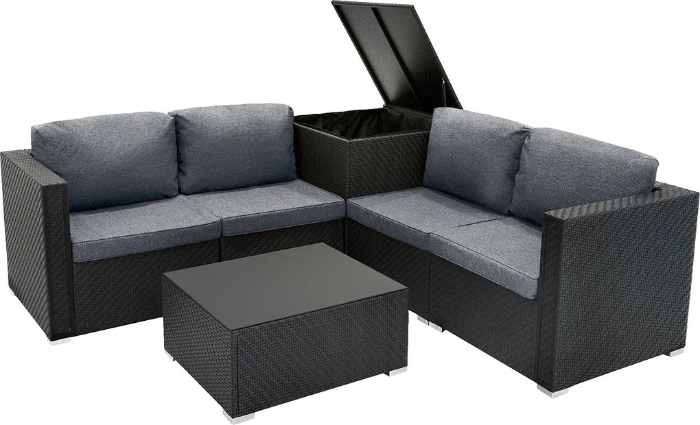 Zestaw mebli modułowych z rattanu, 6 elementów – czarny