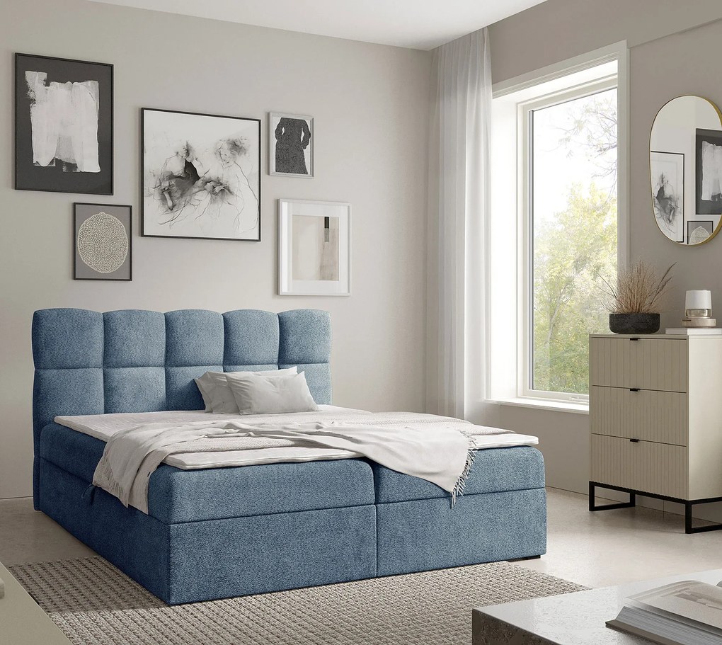 Niebieskie łóżko kontynentalne z pojemnikiem 5 rozmiarów D4-N80
