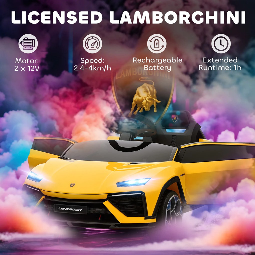 AIYAPLAY Elektryczne auto 12 V z pilotem 2,4 GHz, 2 silniki, LED, muzyka — 101,5 x 49 x 43 cm, żółte