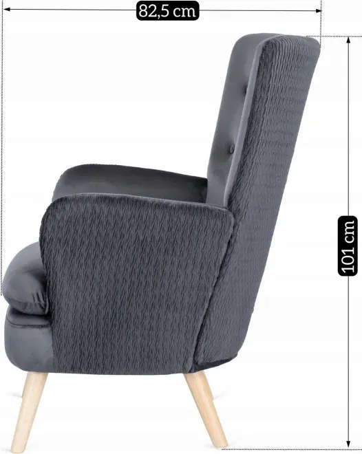 Fotel Uszak Wypoczynkowy SANTOS Szary Welurowy Nowoczesny Loft