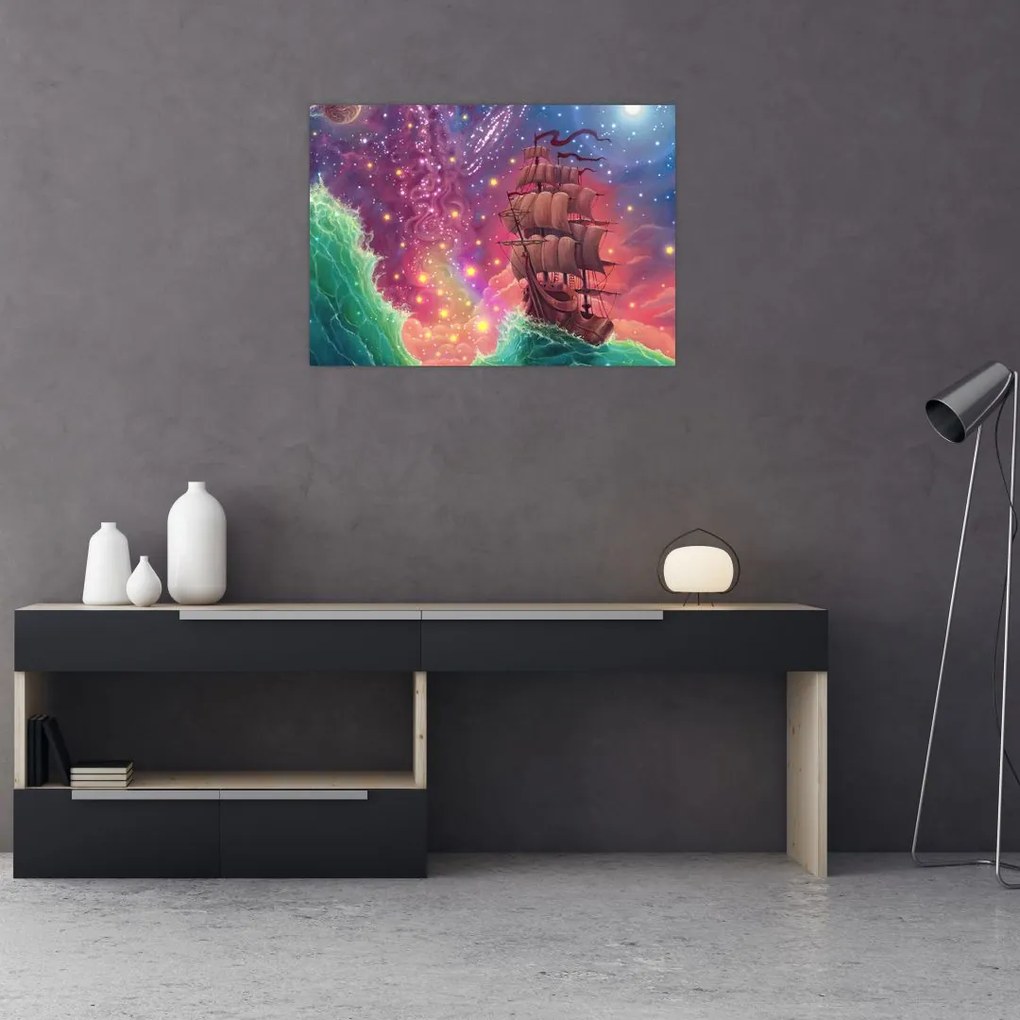 Obraz - Statek z kosmicznym niebem (70x50 cm)
