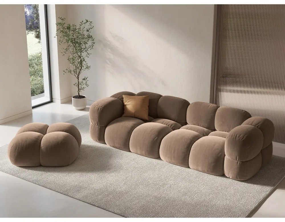 Brązowa aksamitna sofa 250 cm Loretto – Cosmopolitan Design