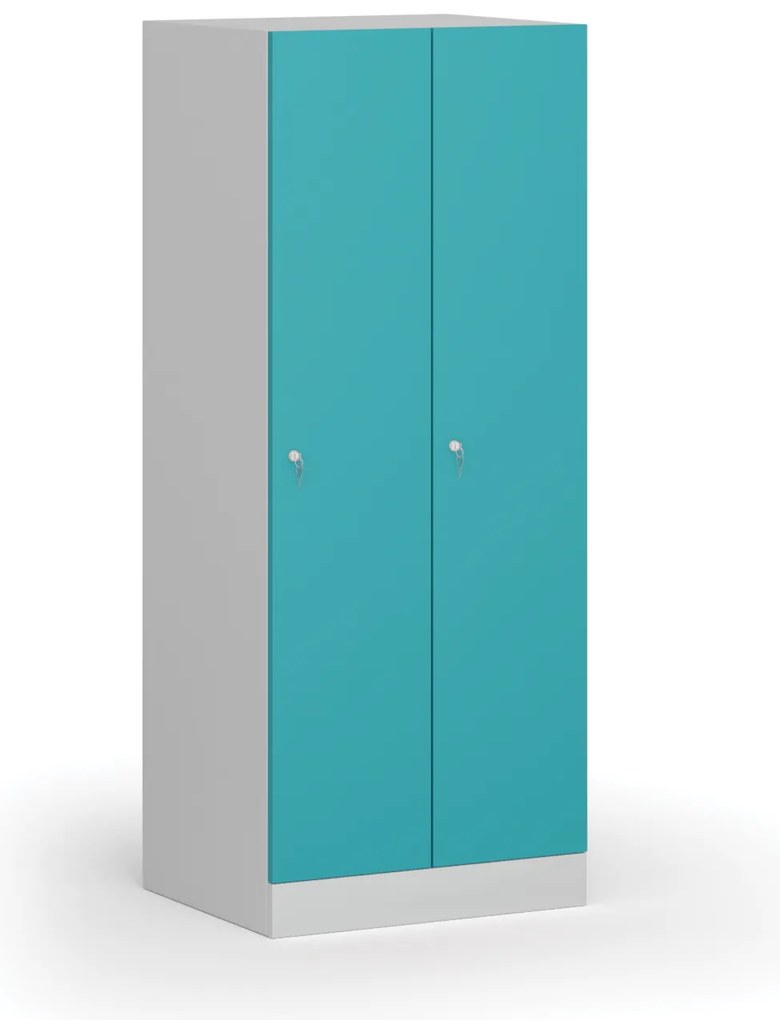 Szafka ubraniowa obniżona, 2-drzwiowa, 1500 x 600 x 500 mm, demontaż, zamek cylindryczny, drzwi zielone