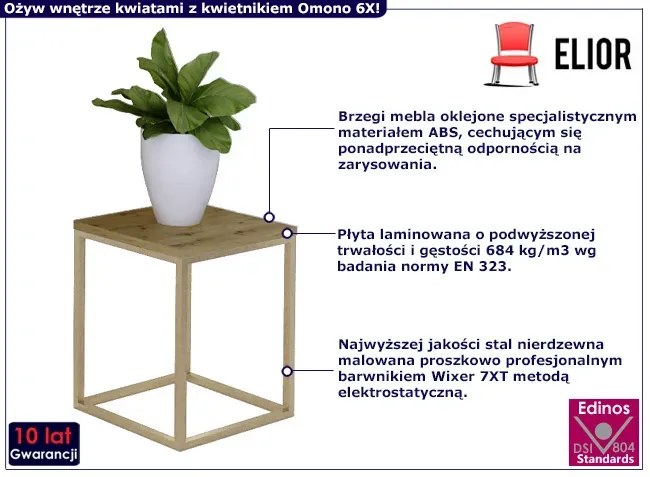 Stojący kwietnik w stylu glamour złoty + dąb artisan - Omono 6X