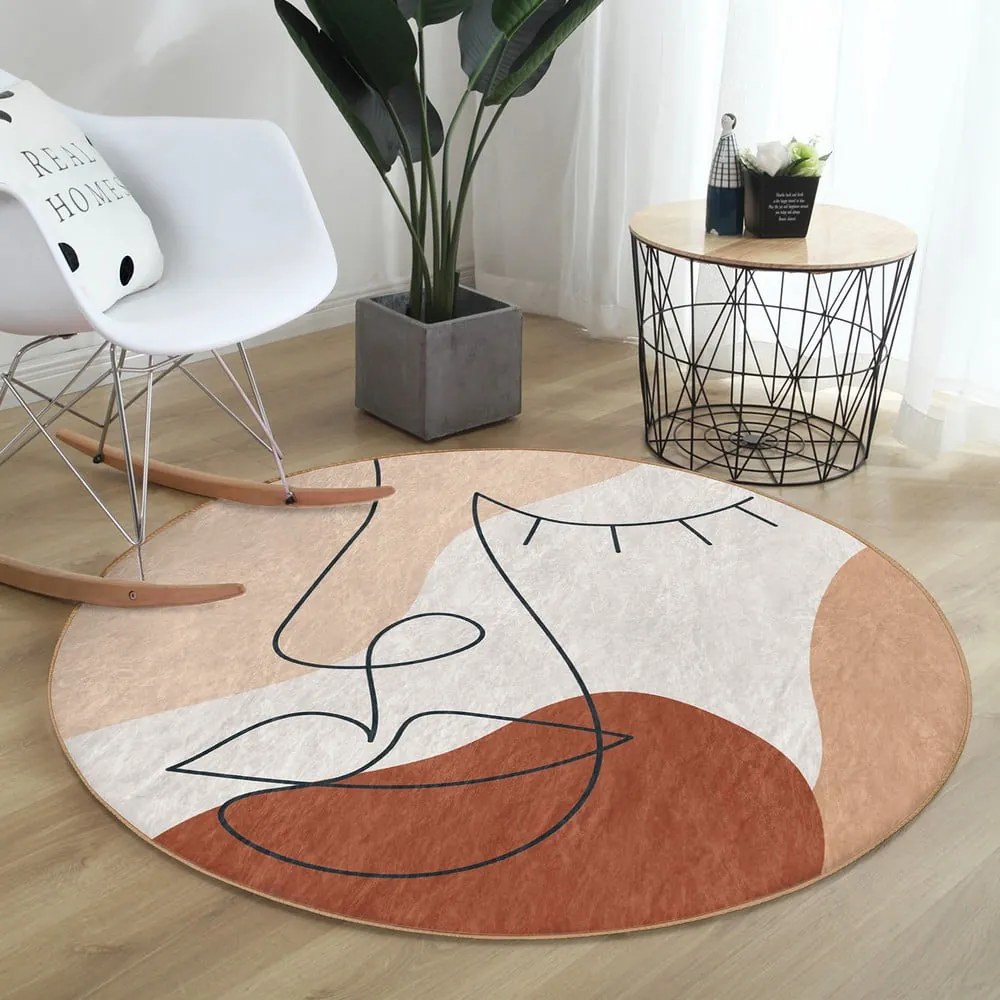 Ceglasty okrągły dywan odpowiedni do prania i robotów sprzątających ø 120 cm Comfort – Mila Home