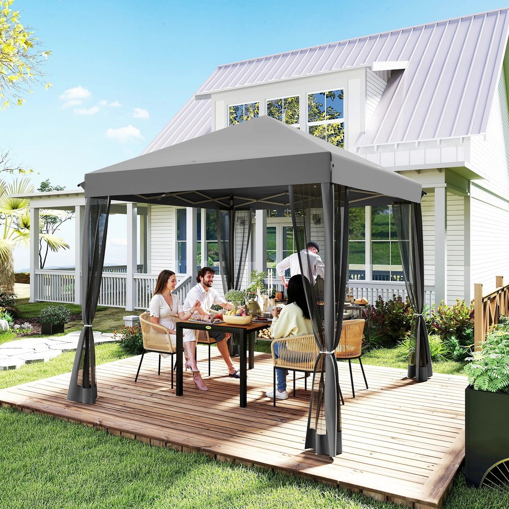 Outsunny Pawilon ogrodowy składany 3x3 m z moskitierą wodoodporny dach stalowa rama jasnoszary | Aosom PL