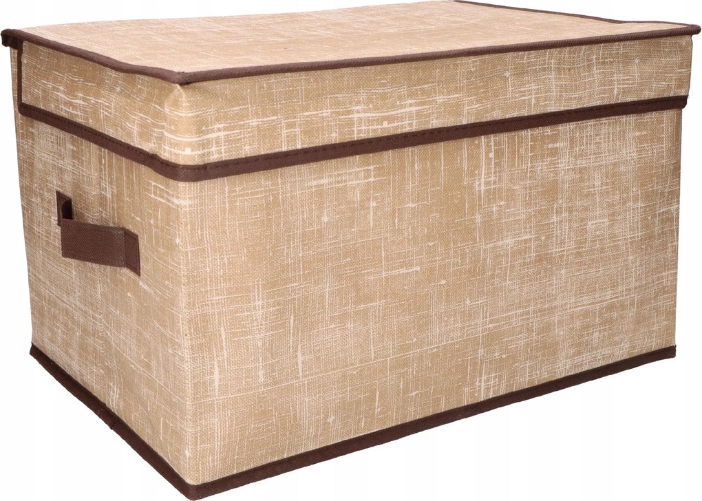 Organizer Tekstylny Brązowy Pudełko z Pokrywą 40x30x25cm do Szafy Garderoby
