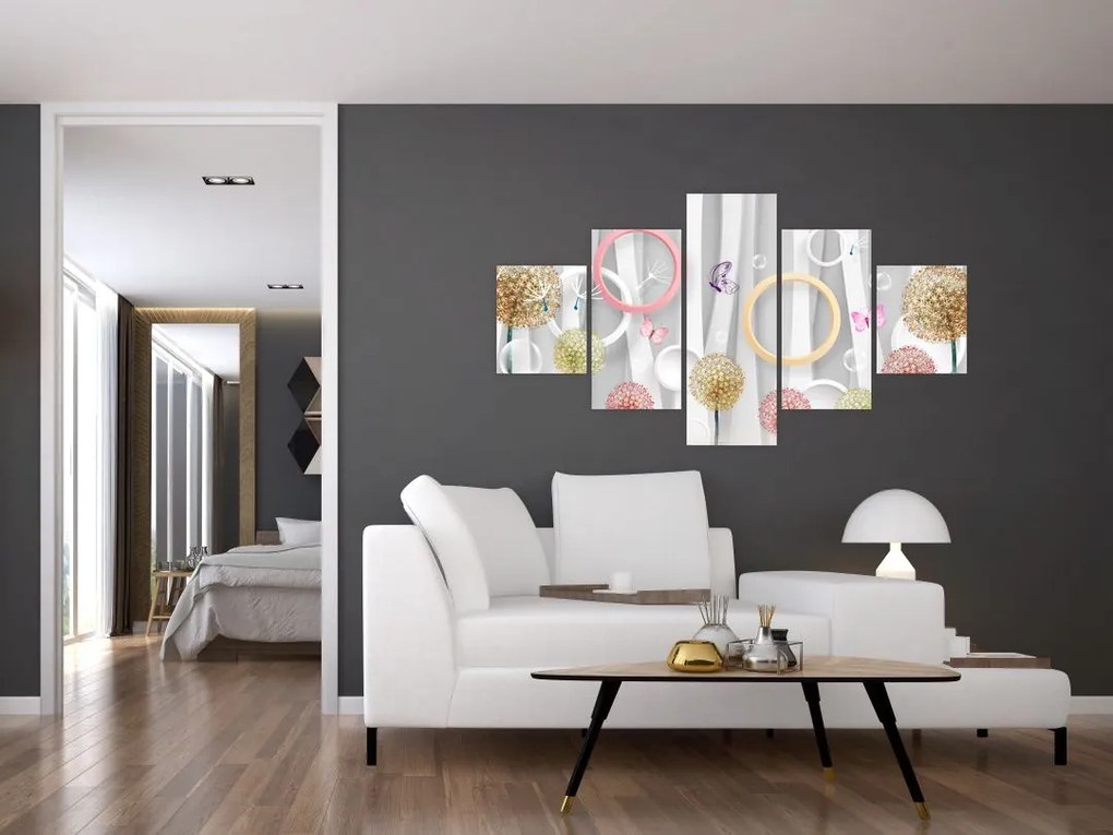 Abstrakcyjny obraz z dmuchawcami (125x70 cm)