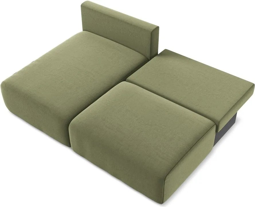 Zielony aksamitny rozkładany narożnik ze schowkiem (lewostronny/z szezlongiem) Kalena – Makamii