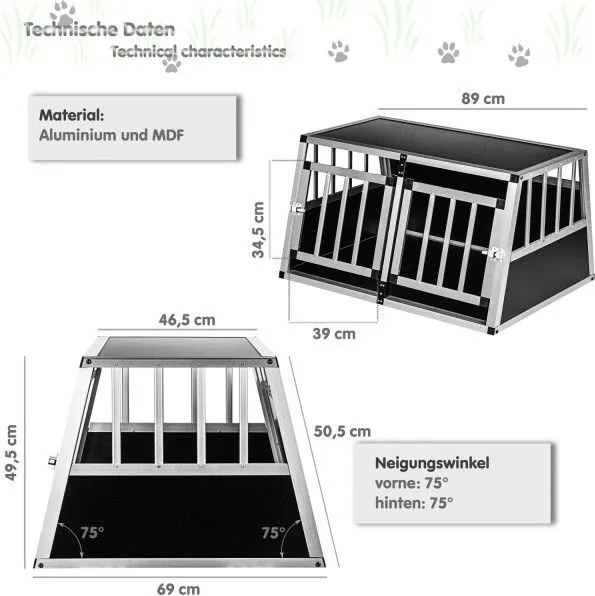 Aluminiowa skrzynia transportowa dla psów dwudrzwiowa tylna