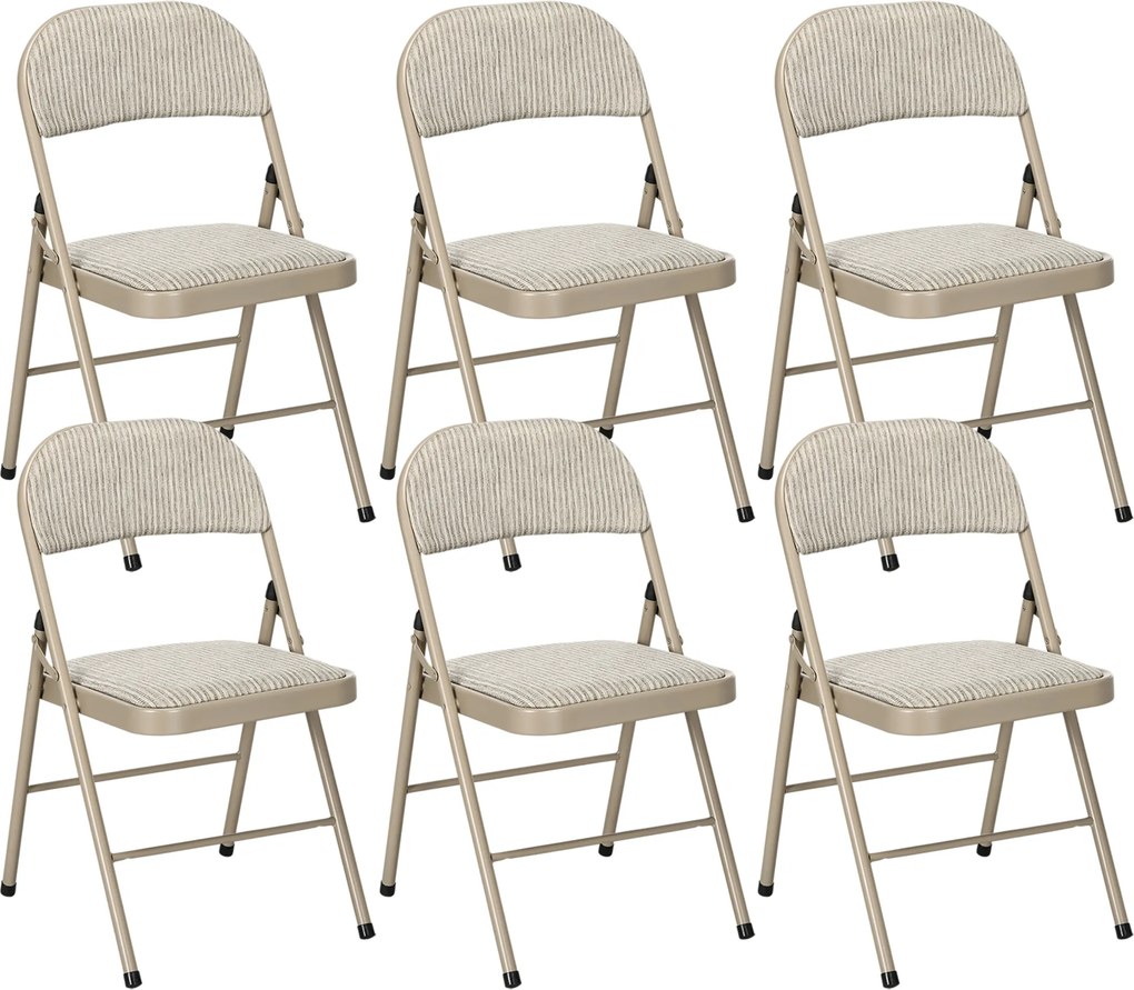 Zestaw 6 krzeseł składanych HOMCOM — stalowy stelaż, tkanina w wyglądzie lnu, beżowe