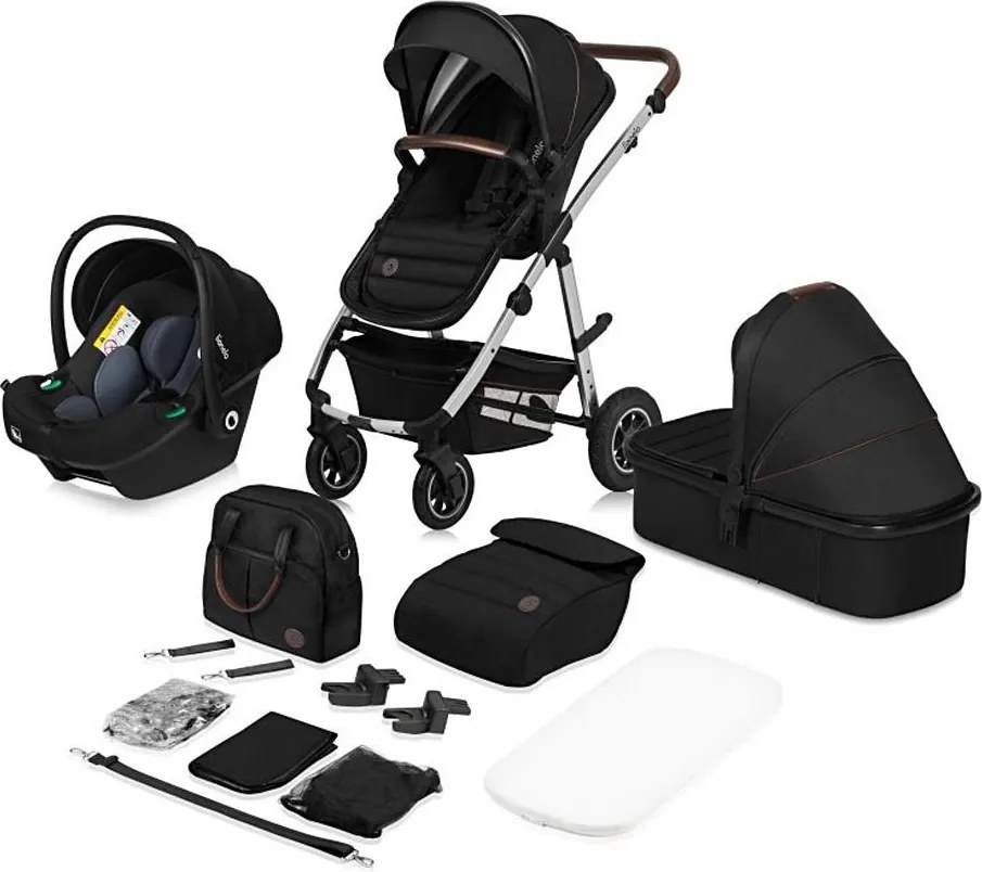 Lionelo - Wózek kombinowany 3w1 AMBER Czarny Srebrny