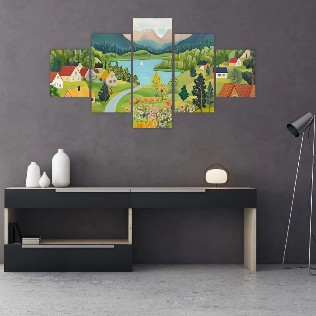 Obraz - Wioska w górach (125x70 cm)