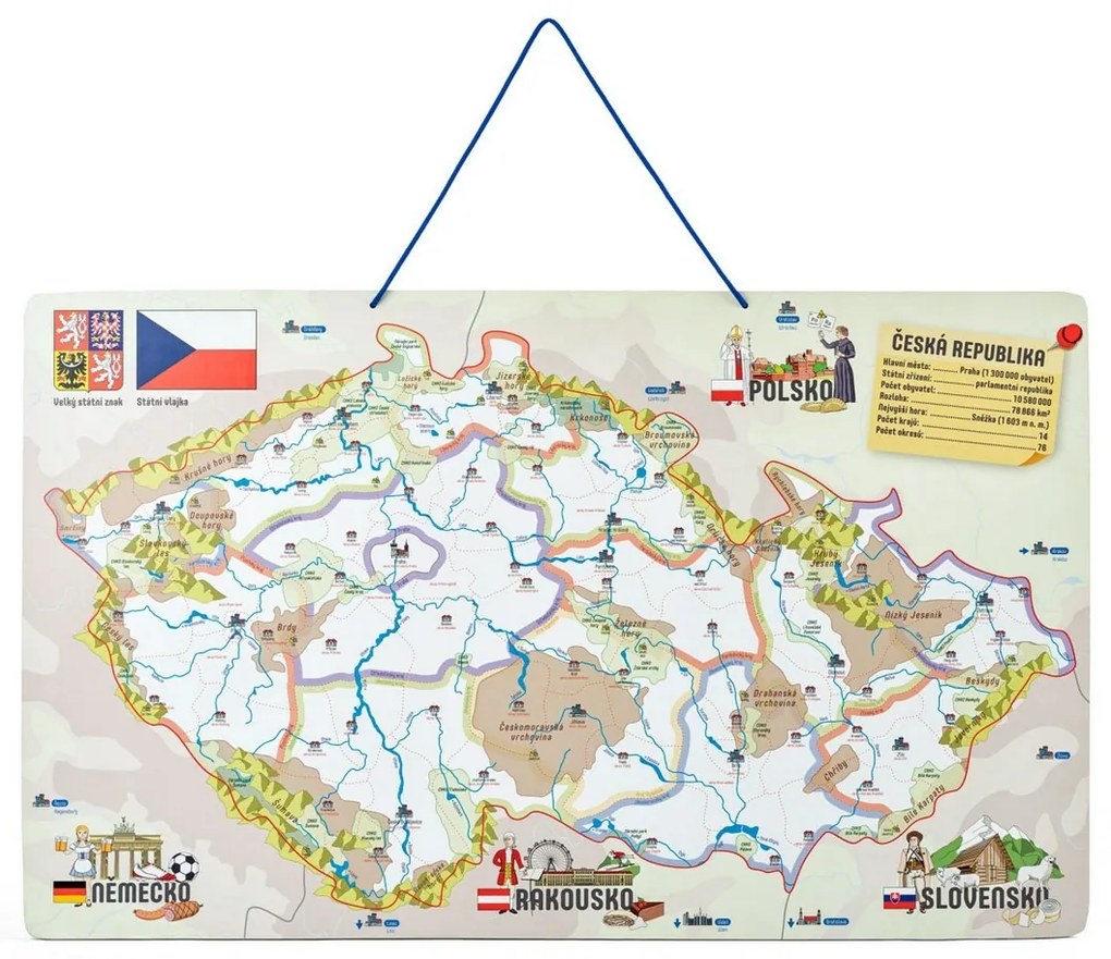 Woody Mapa magnetyczna Republiki Czeskiej 3w1