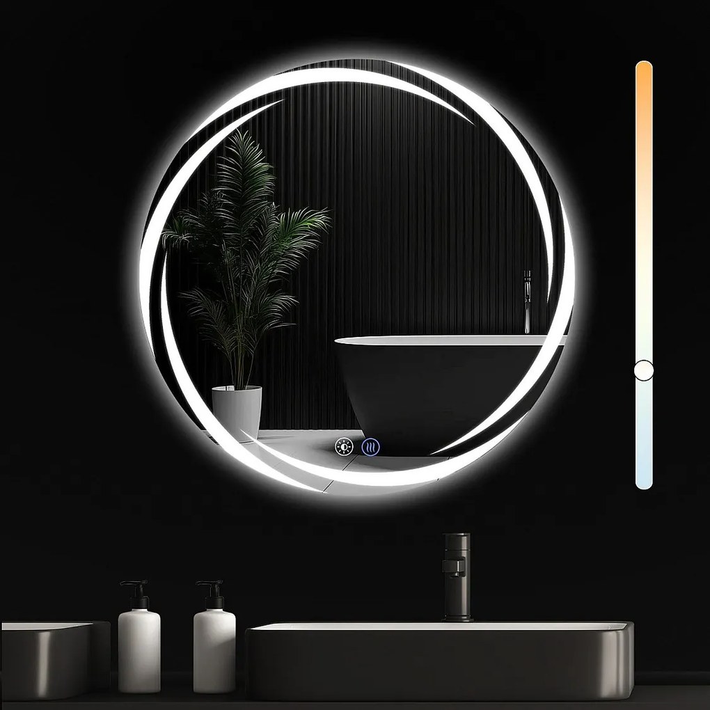 NETTLIFE Lustro łazienkowe z oświetleniem, okrągłe lustro łazienkowe LED, 70 cm IP44 okrągłe lustro łazienkowe z funkcją dotykową