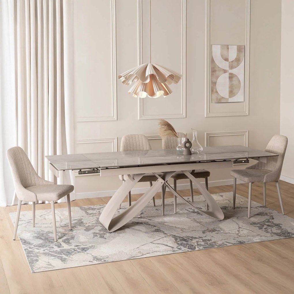 Zestaw Stół Rozkładany LUIGI 160-240 cm Szary Marmur/Kaszmir i 4 Krzesła TORINO Kremowe Nowoczesne