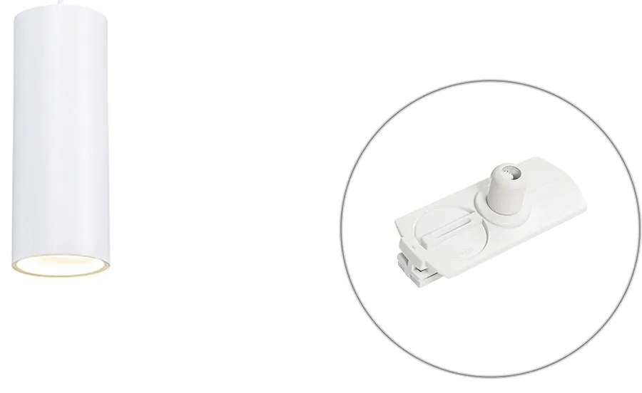 Designerska lampa wisząca biała z adapterem szynowym 1-fazowym - Iconic Tubo Nowoczesny Oswietlenie wewnetrzne