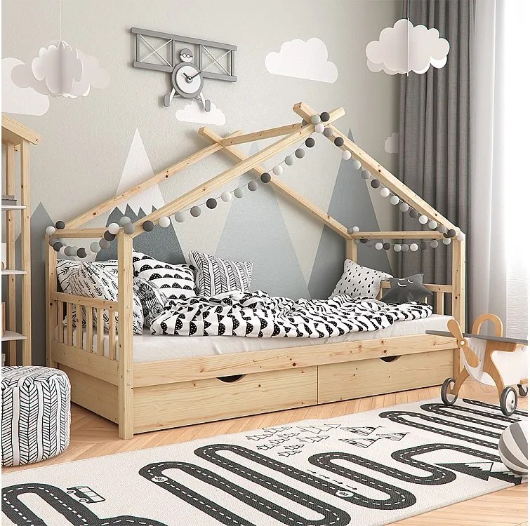 Łóżko domowe naturalne drewno 208x97x148 design