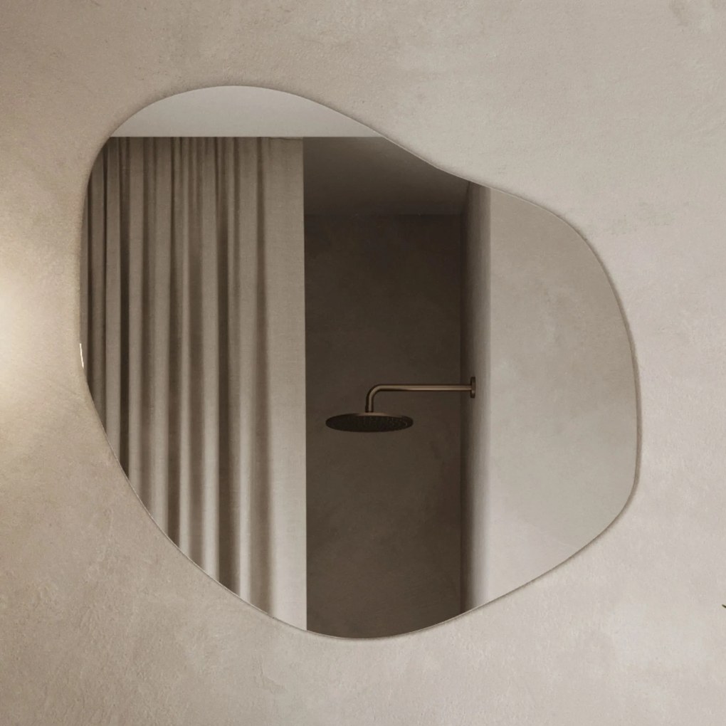 Lustro o nieregularnym kształcie oszlifowane bez podświetlenia MERINGO | Różne rozmiary | Różne kolory szkła : Kolor tafli szkła - Grafit, Rozmiar - 100 x 80 cm