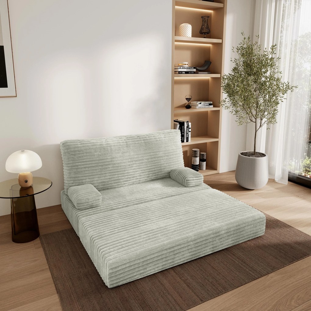 Masseno Sofa piankowa LADIA z funkcją spania, Kanapa z pianki do salonu, Bezmontażowa, Tkanina sztruksowa – Jasnoszary TILIA 83