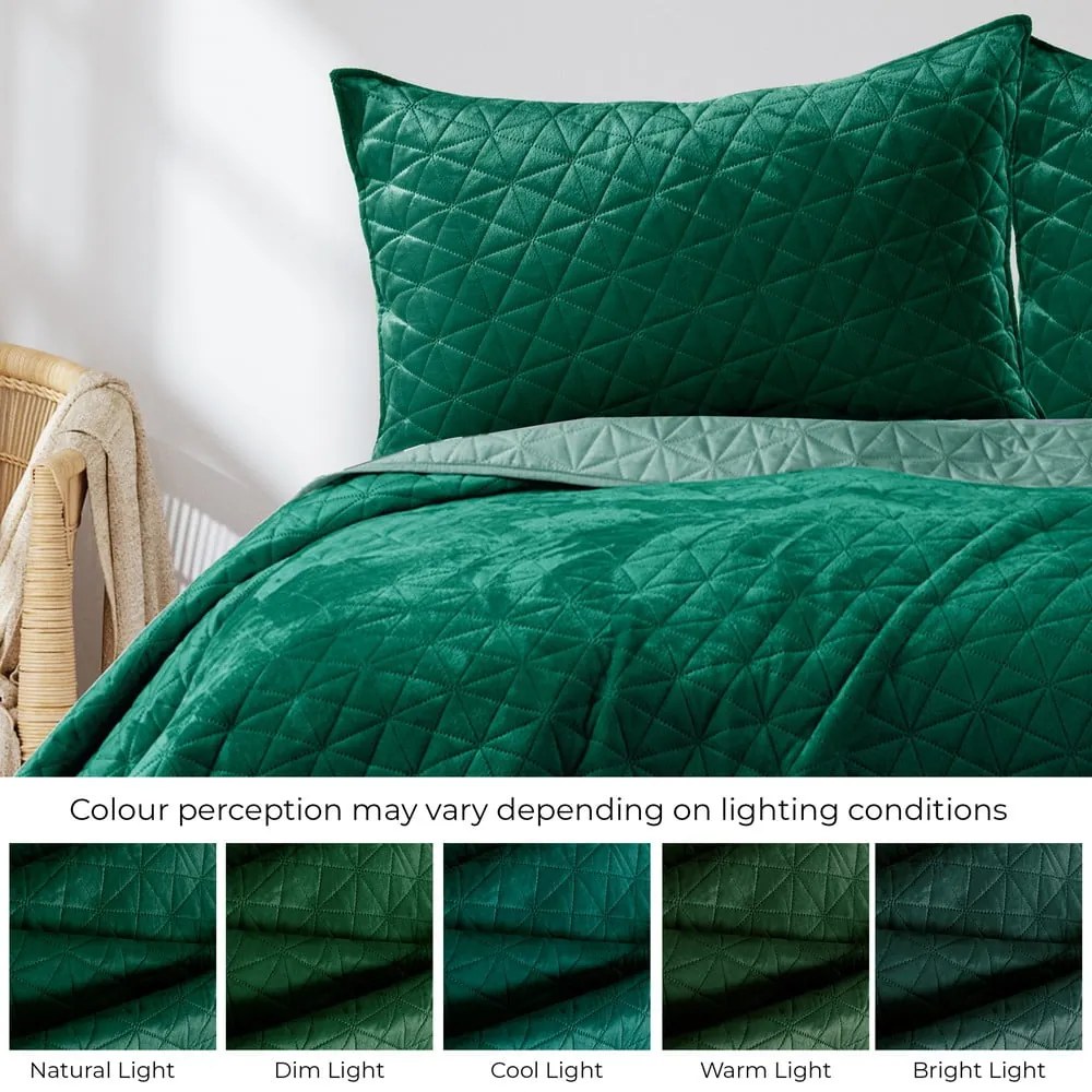 Zielona narzuta pikowana z aksamitu 170x210 cm Laila – AmeliaHome