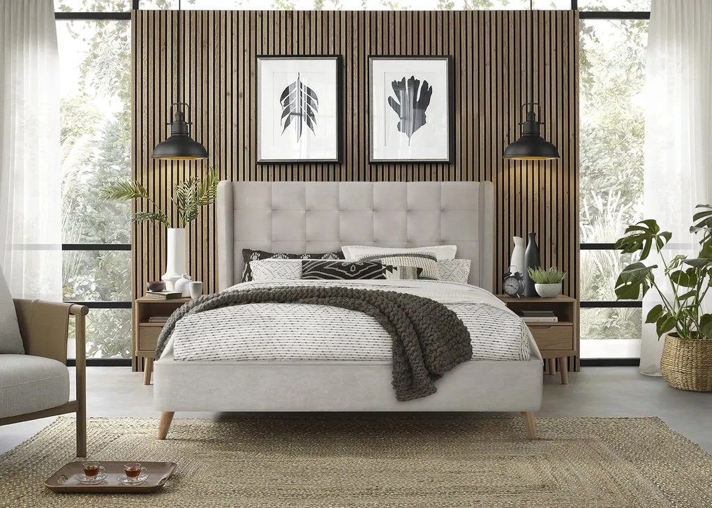 Łóżko tapicerowane ESTELLA 160x200 beżowe HALMAR