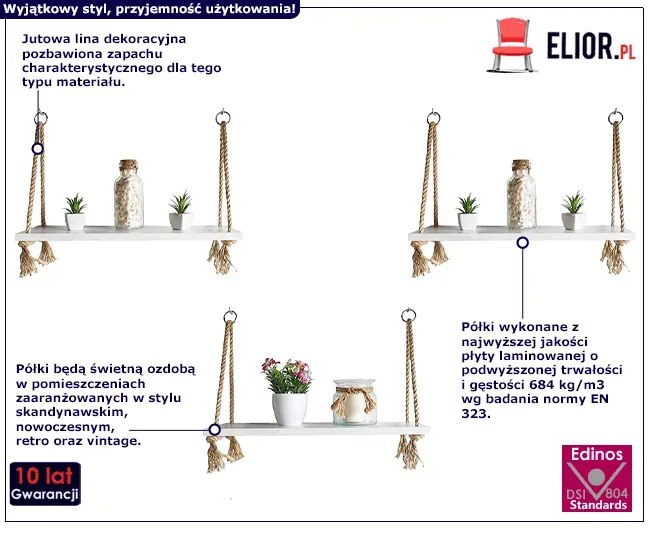 Zestaw trzech białych wiszących półek - Latina 3X