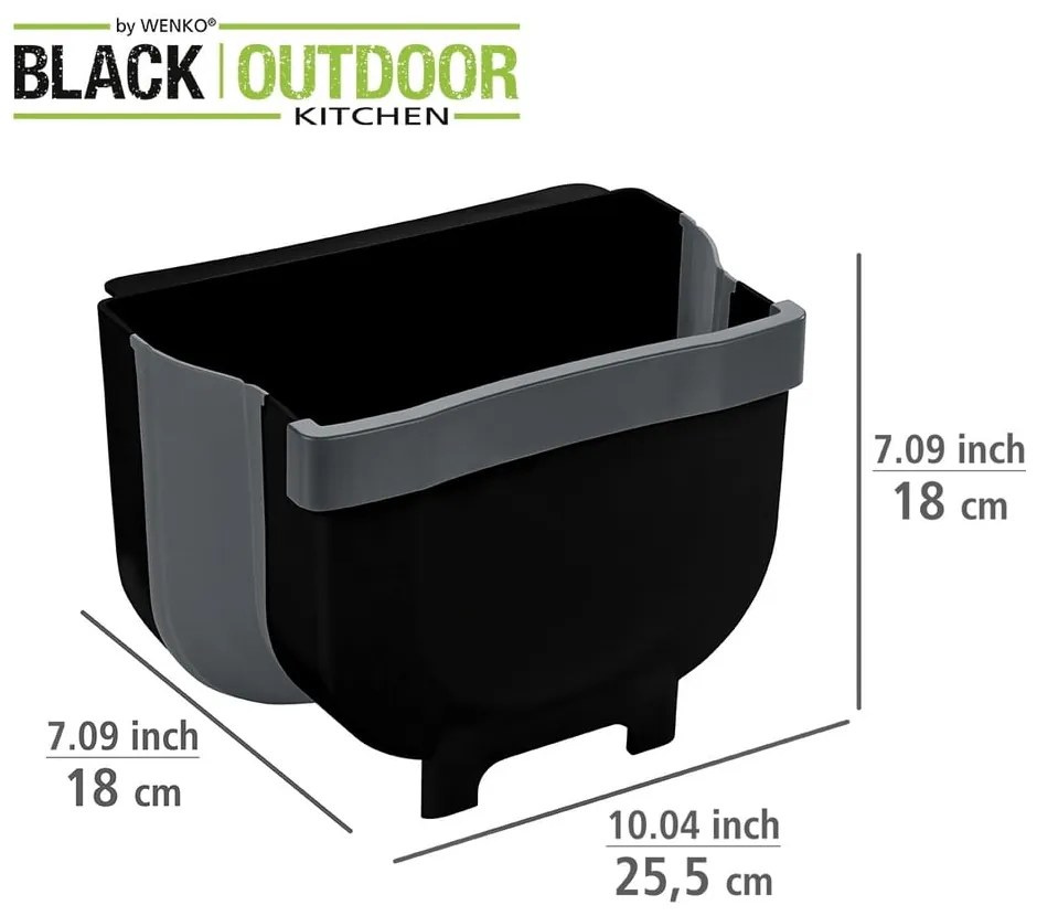 Czarny wiszący kosz na śmieci Wenko Black Outdoor Kitchen Fago, 5 l