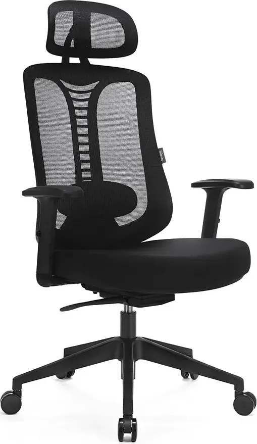 Czarny biurowy fotel ergonomiczny zgodny z rozporządzeniem MR i PS z 2023r E1-B42