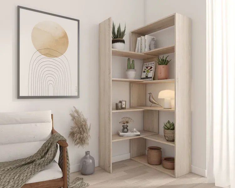Minimalistyczny Narożny Regał Dąb Sonoma K6-K39