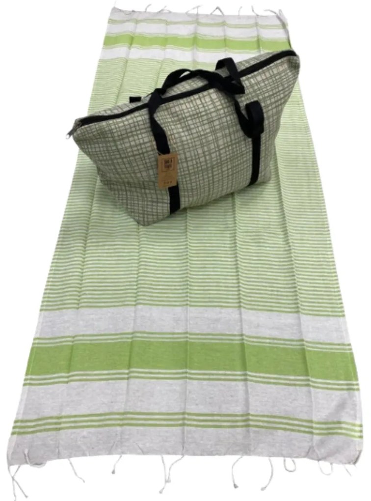 Stylowy komplet torba plażowa + ręcznii HAMAM 75x150 cm, zielony