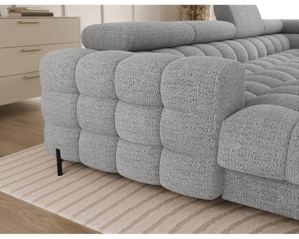 Szary rozkładany narożnik z materiału bouclé (prawostronny/w kształcie litery U) Feraria – ELTAP