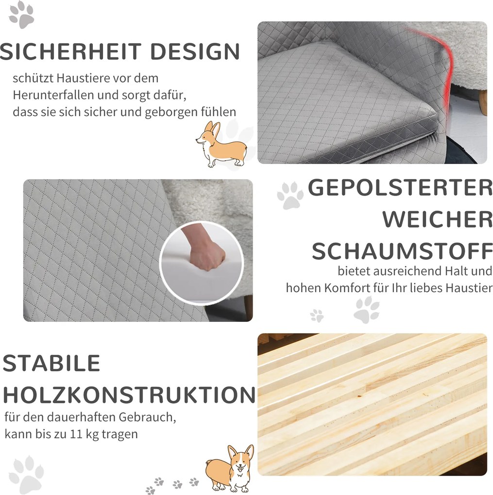 Sofa dla psa PawHut z drewnianymi nogami legowisko dla małych psów do 8 kg szara
