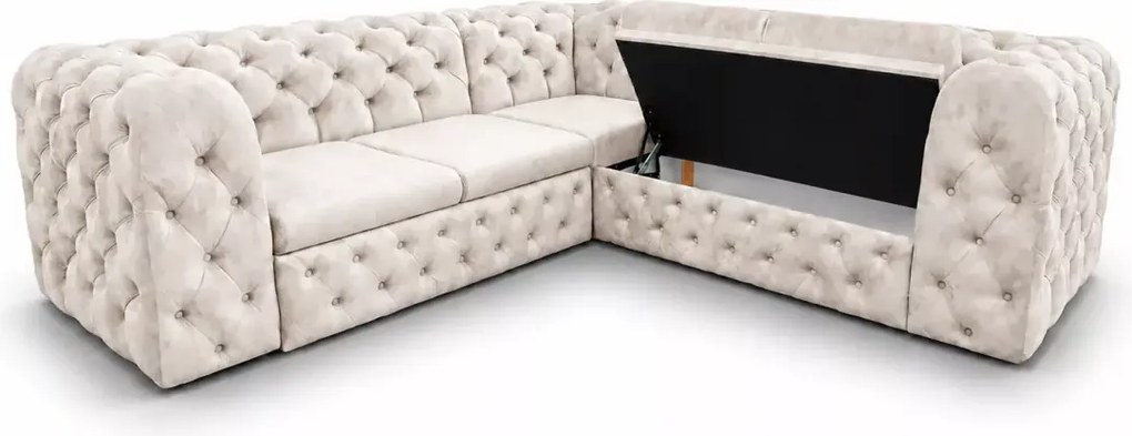Narożnik Chesterfield Moet 250x250 pikowany z funkcją spania i pojemnikiem