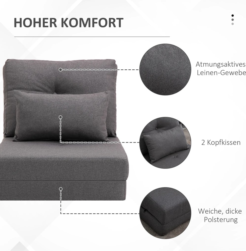 HOMCOM Materac składany 2 w 1 z poduszką wielofunkcyjny do spania ciemnoszary 60x80x56 cm | Aosom PL