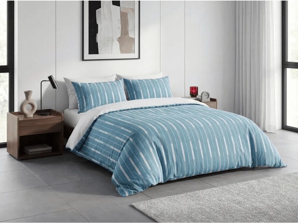 PrzytulneMieszkanie.pl PrzytulneMieszkanie.pl Pościel z mikroflanelu STRIPELLE niebieska Rozmiar pościeli: 2 szt 70 x 90 cm | 200 x 220 cm