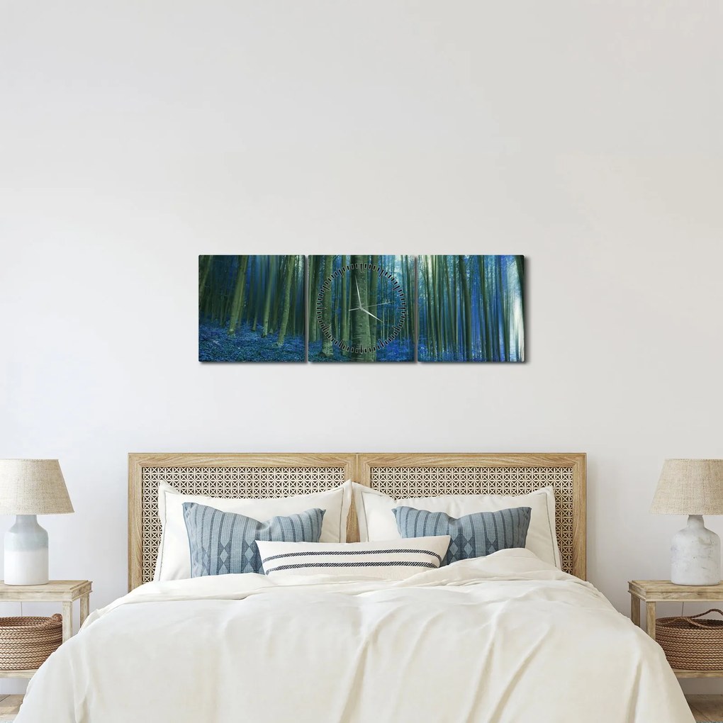Obraz - Niebieski las (z zegarem) (90x30 cm)