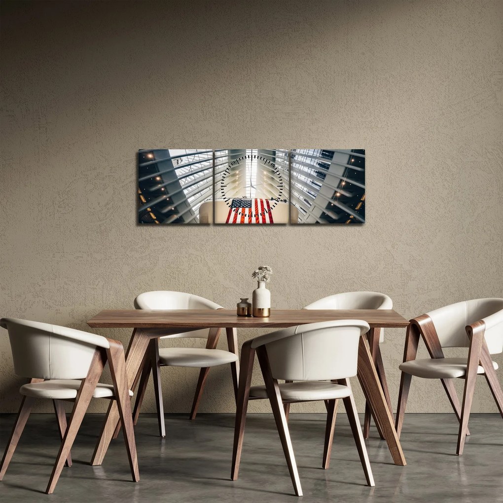 Obraz budynku z flagą USA (z zegarem) (90x30 cm)
