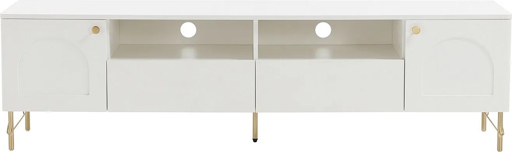 Szafka RTV 2-drzwiowa z 2 szufladami i 2 niszami   - Biało-złota - ALOBARA