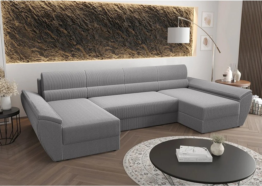 BEDANTE narożnik REBIU4 Poso 110 szary z funkcją spania sofa w kształcie litery L z pojemnikiem na pościel