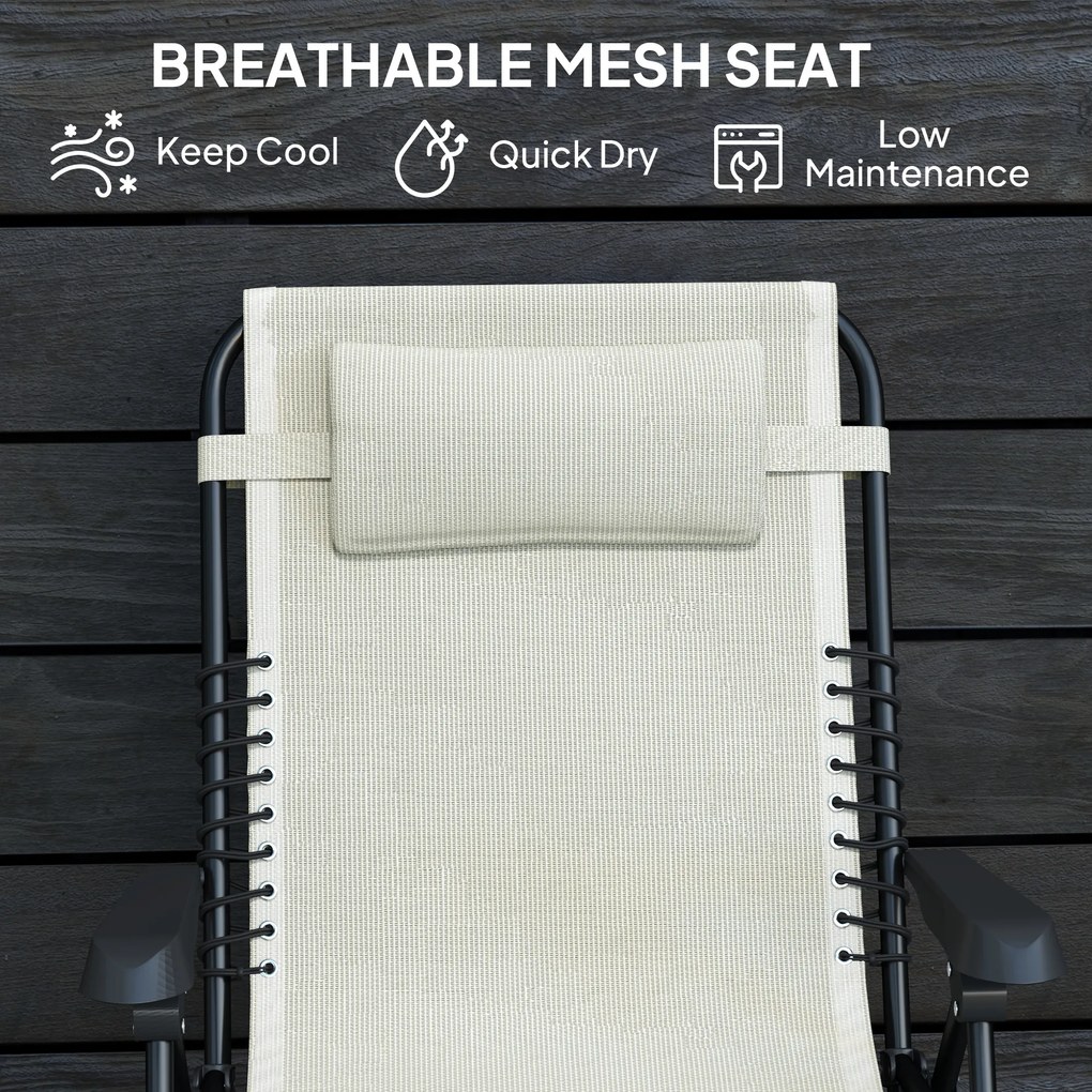 Outsunny Składany leżak ogrodowy z poduszką, regulacja oparcia na 5 poziomów do 120 kg Beżowy